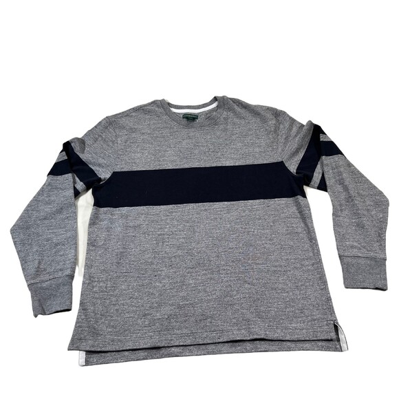 J Crew Always Sweater Women's  Size Medium Gray & Dark Blue Stripe  100% Cotton - Picture 6 of 9